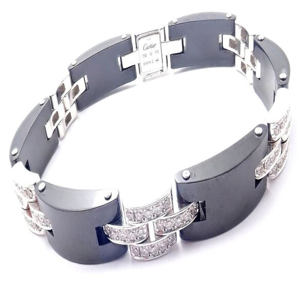 Authentic! Cartier Maillon Panthere 18K White Gold Diamond Ceramic Link Bracelet - Picture 1 of 9